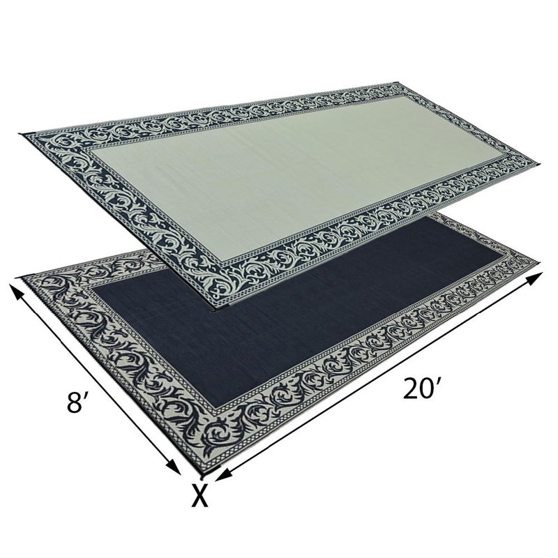 Stylish Camping Ming's Mark RC1 Stylish Camping Reversible Classical Patio Mat - 8' x 20', Black/Beige - Image 2